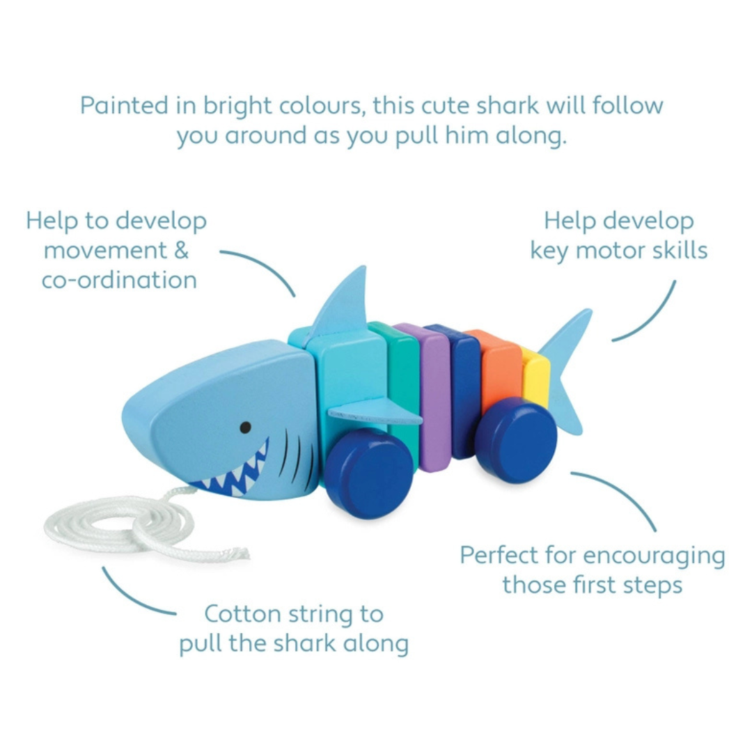 Personalised Engraved Wooden Shark Pull-Along Toy