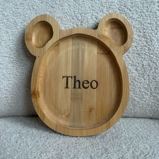 Personalised Wooden Engraved Bear Plate