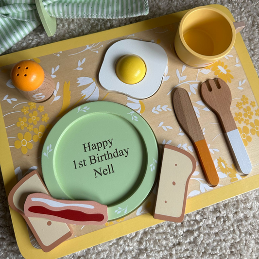 Personalised Engraved Vintage Wooden Breakfast Tray – Perfect for Pretend Play!
