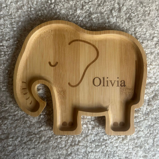Personalised Engraved Elephant Bamboo Plate