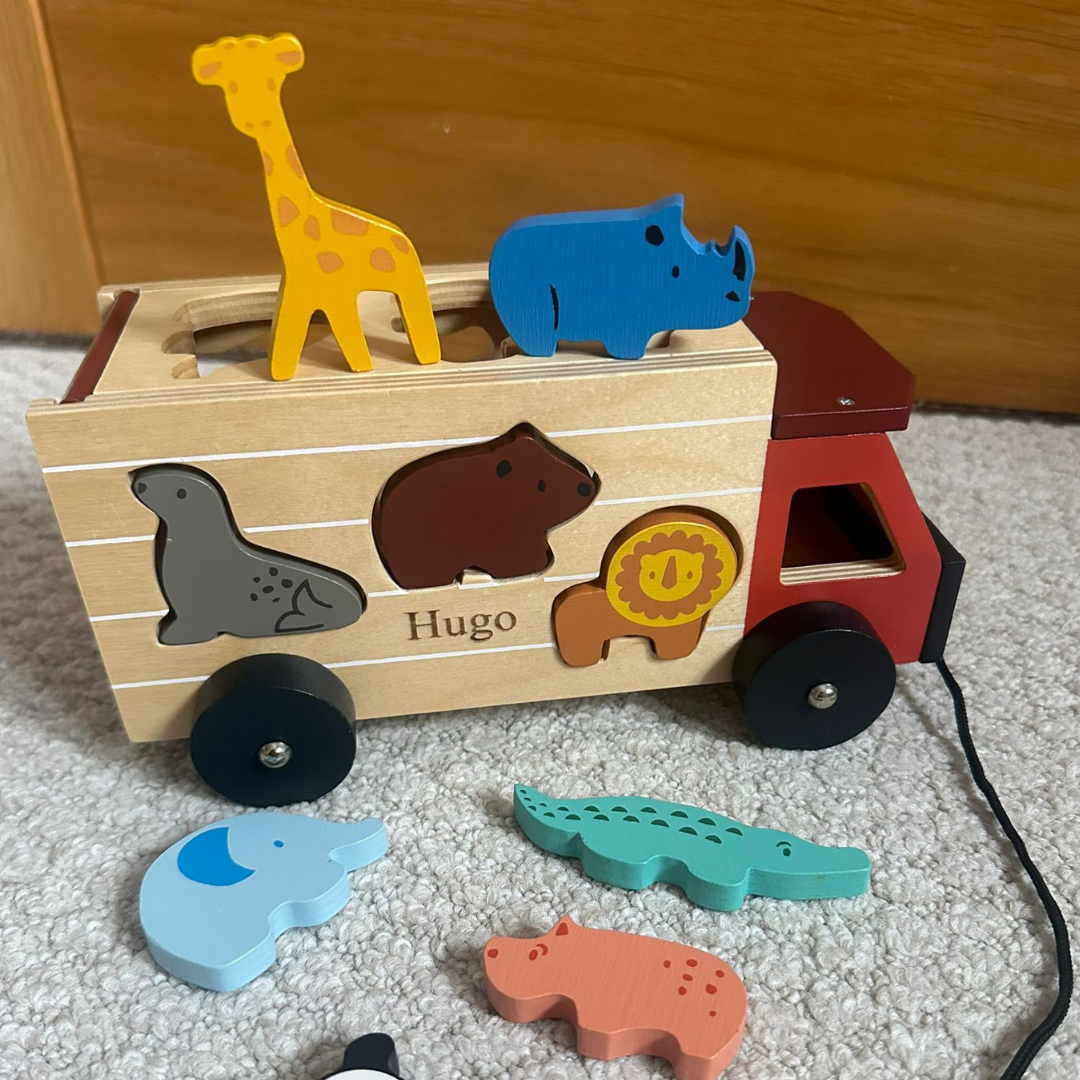 Personalised Engraved Wooden Shape Sorting Safari Truck
