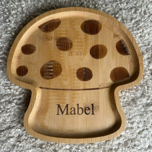 Personalised Engraved Mushroom Bamboo Plate