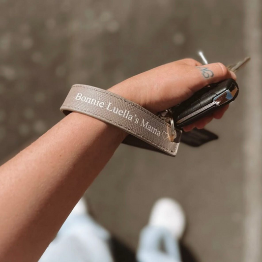 Personalised Engraved Wristlet Keyring - Taupe