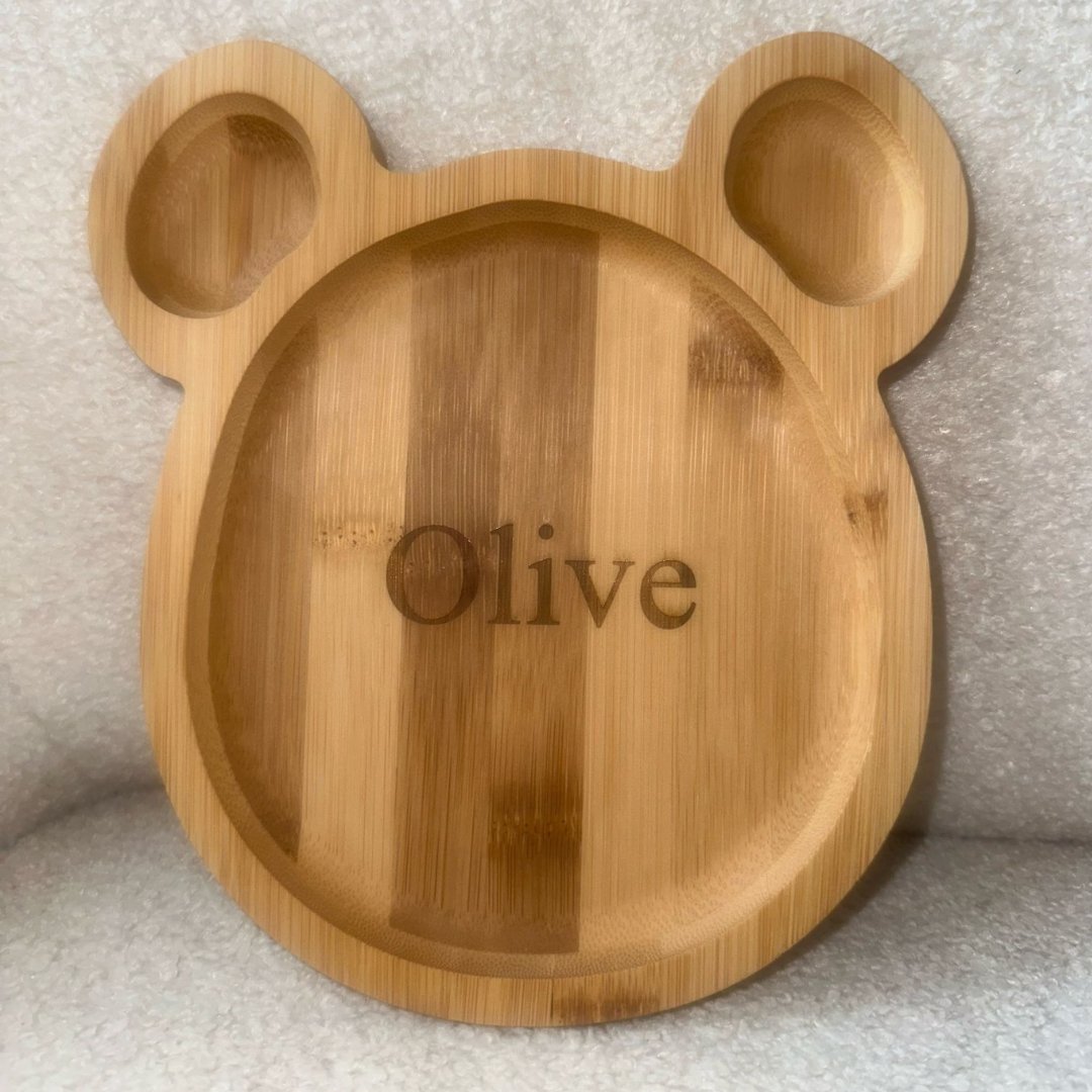 Personalised Wooden Engraved Bear Plate